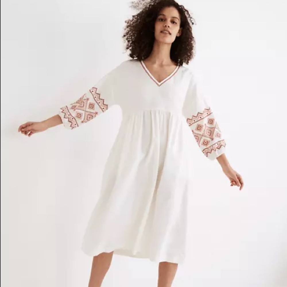 NWOT Madewell Embroidered Sleeve Midi Dress